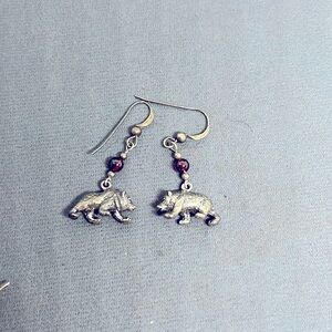 Vintage bear w garnet bead earrings
